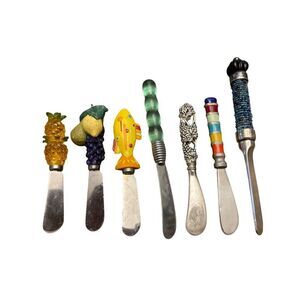 Set Of 7 Handcrafted Decorative Cheese Spreaders With Unique Handles